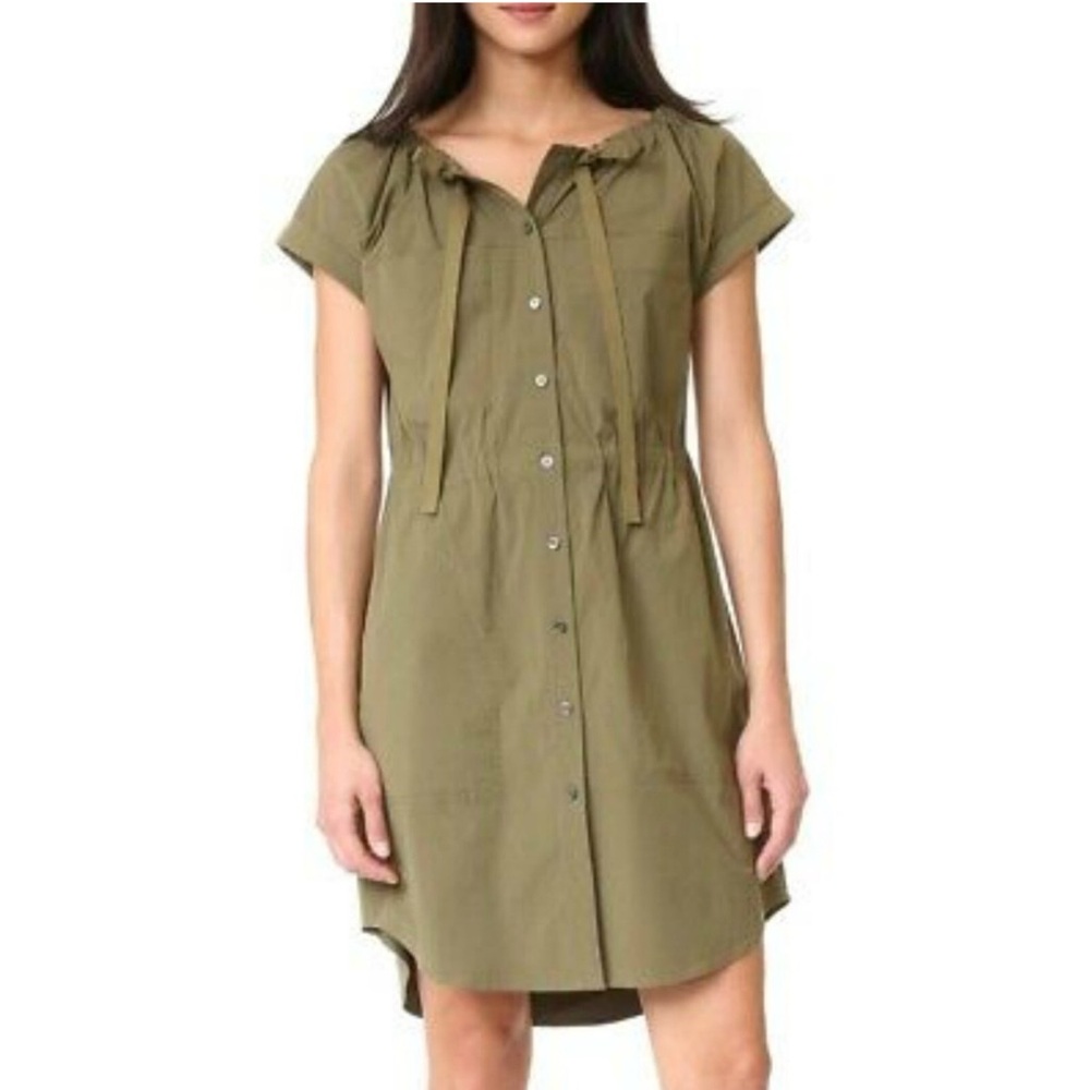 Anthropologie Theroy army green casual dress cinch neckline and waist
